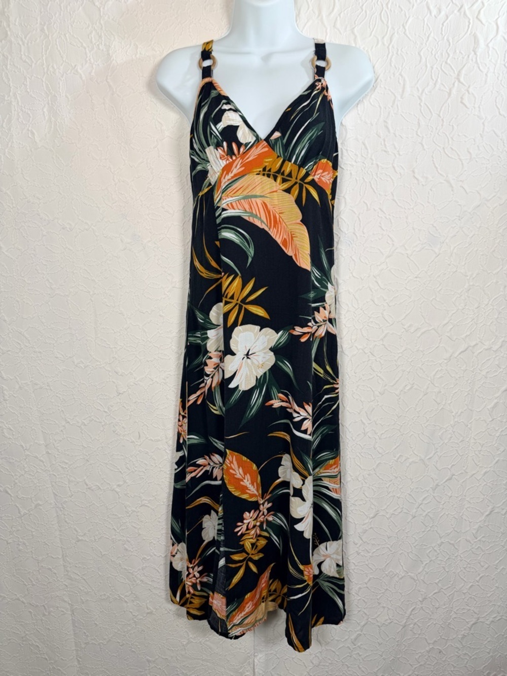 Patrons Of Peace Tropical Tie Back Slit Floral Boho Maxi Dress Sz M